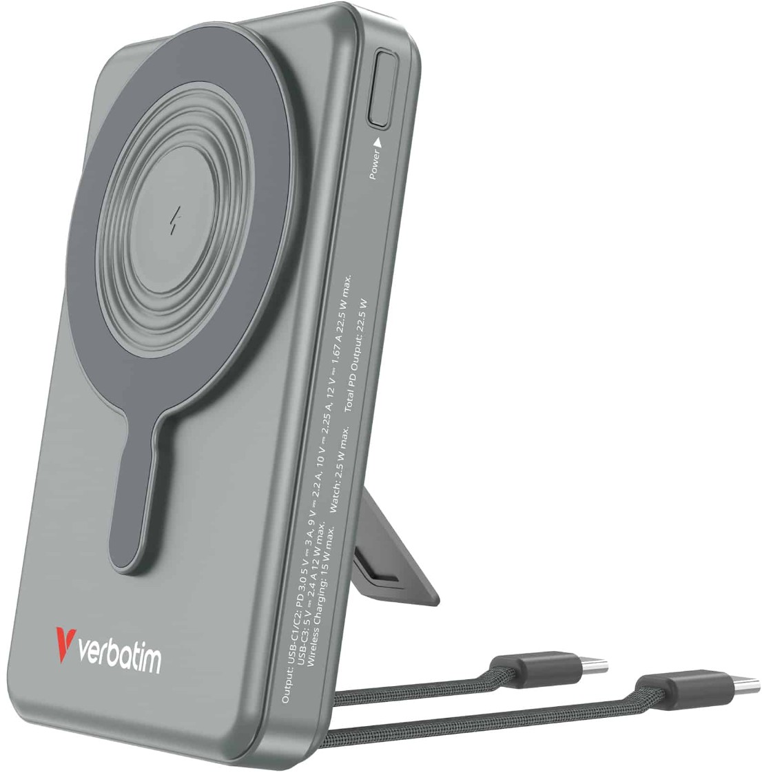 Verbatim Power Bank Magnetic Wireless 10.000 mAh C+C Display - Grey