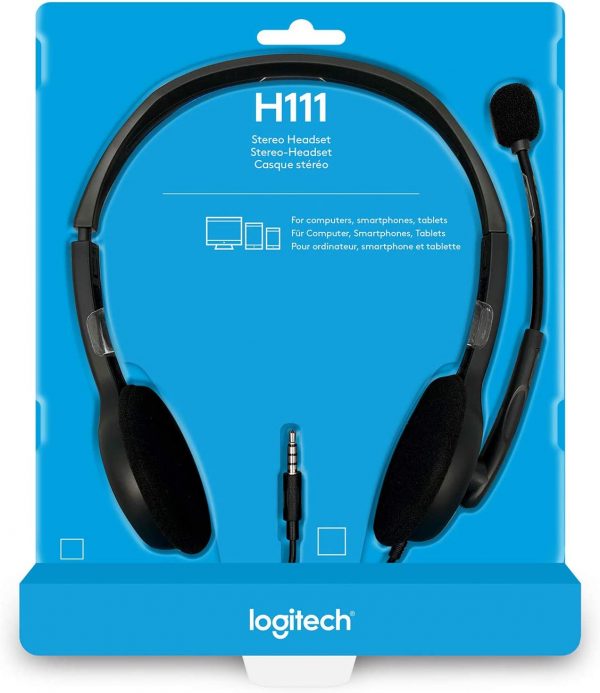 (LS) Logitech H111 Strereo Headset (Single 3.5mm Jack) Cable length: 7.71 ft (2.35 m)  2-Year Limited Hardware Warranty