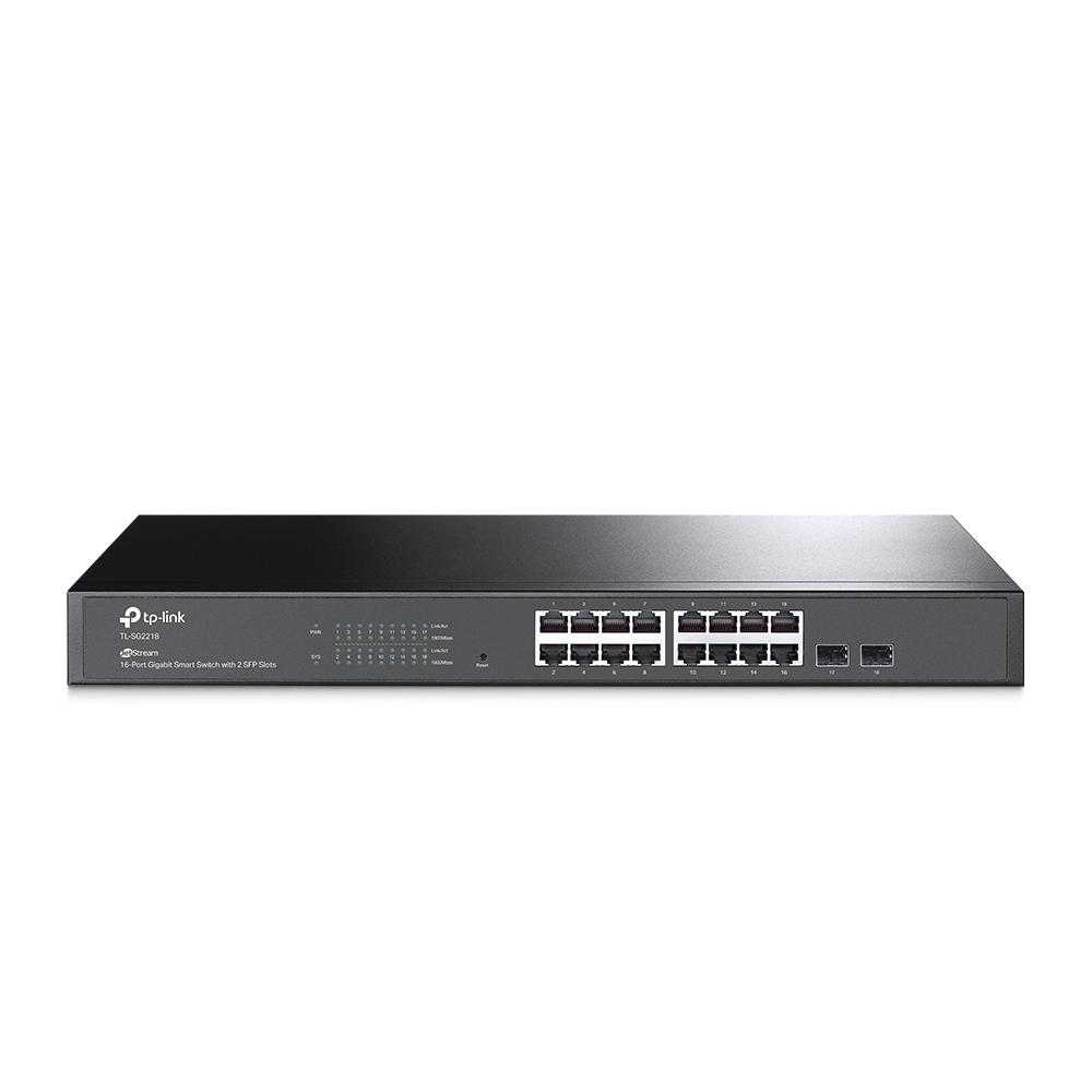 TP-Link SG2218 JetStream 16-Port Gigabit Smart Switch with 2 SFP Slots, Support Omada SDN, L2/L3/L4 QoS, Static Routing, Rack Mountable