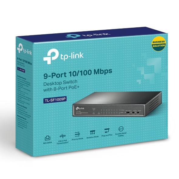 (CH)TP-Link TL-SF1009P 9-Port 10/100Mbps Desktop Switch with 8-Port PoE+, Up to 65W for 8 PoE ports, Up to 30W for each PoE port