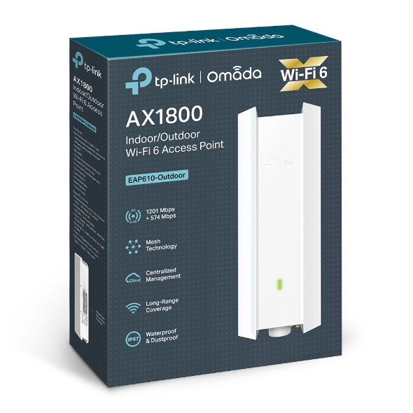 (E)(CH)TP-Link EAP610-Outdoor Omada AX1800 Indoor/Outdoor WiFi 6 Access Point, 1.8 Gbps, Long Range Coverage, IP67 Weatherproof, OFDMA, MU-MIMO
