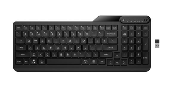 HP 475 Dual-Mode Wireless Keyboard Bluetooth 5.3 Up to 24M Battery life USB Type-A port Multi-OS Device Unifying Dongle Slim full numpad Black