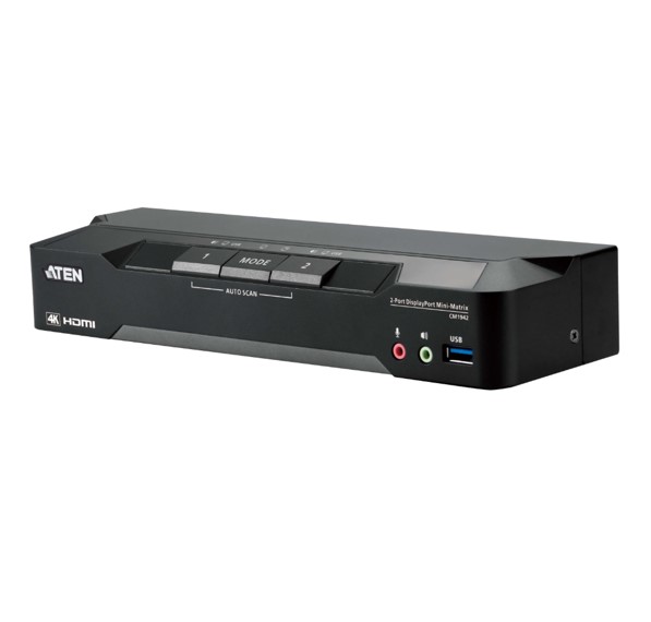 Aten CM1942-AT-U 2-Port 4K DisplayPort Dual Display Mini-Matrix Boundless KVM Switch, Resolutions up to 4K DCI (4096 x 2160 @ 60 Hz)