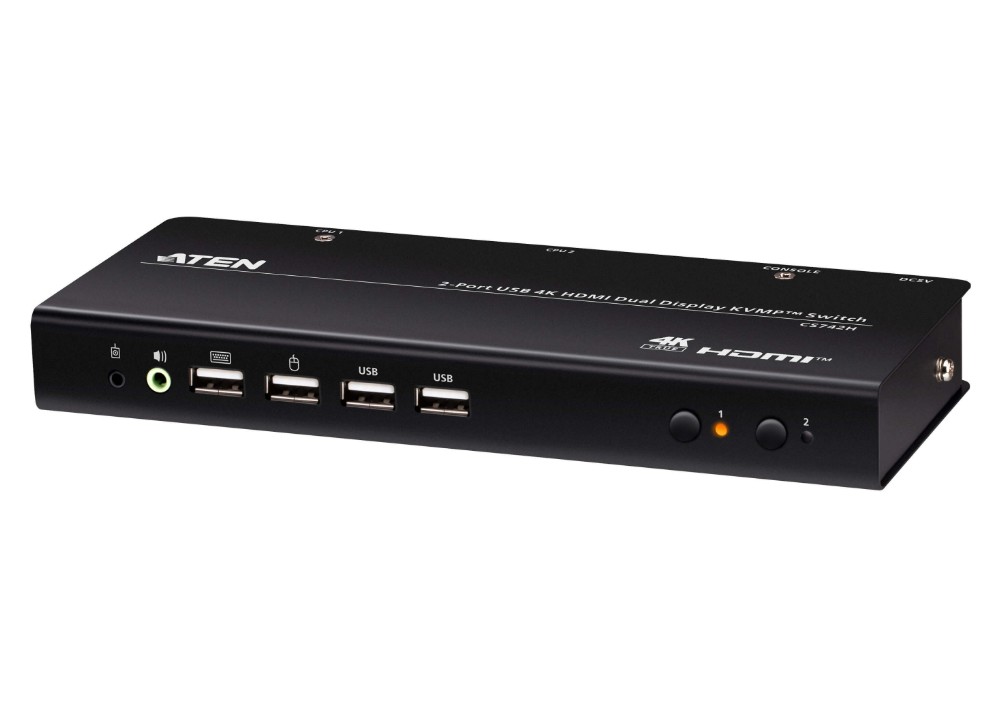 Aten Desktop 2-Port USB 4K HDMI Dual-Display KVMP™ Switch, up to 4096 x 2160 @ 60 Hz, Video DynaSync™, (Cables included)