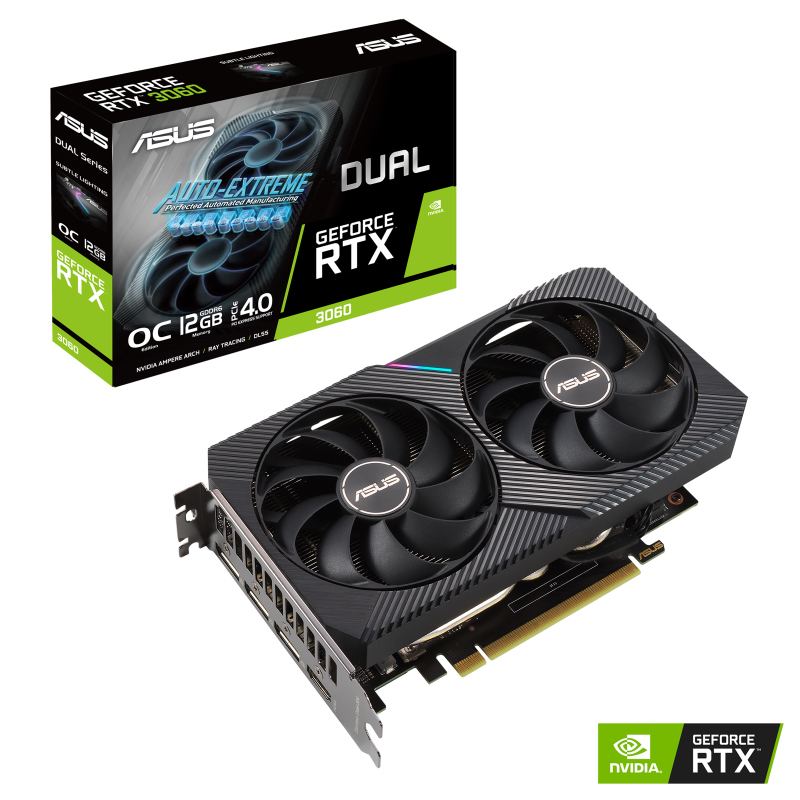 ASUS nVidia Dual GeForce RTX™ 3060 12G OC Edition, 12GB GDDR6, 3584 CUDA, 15Gbps, 192-bit, PCIe 4.0, 2-Slot