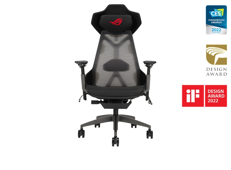 ASUS ROG Destrier Ergo Gaming Chair - Black, 150kg Load, 3D 360° Armrests, 90-135° Tilt, 7cm Lumbar, Aluminum Base, 75mm PU Casters, Class 4 Gas Lift