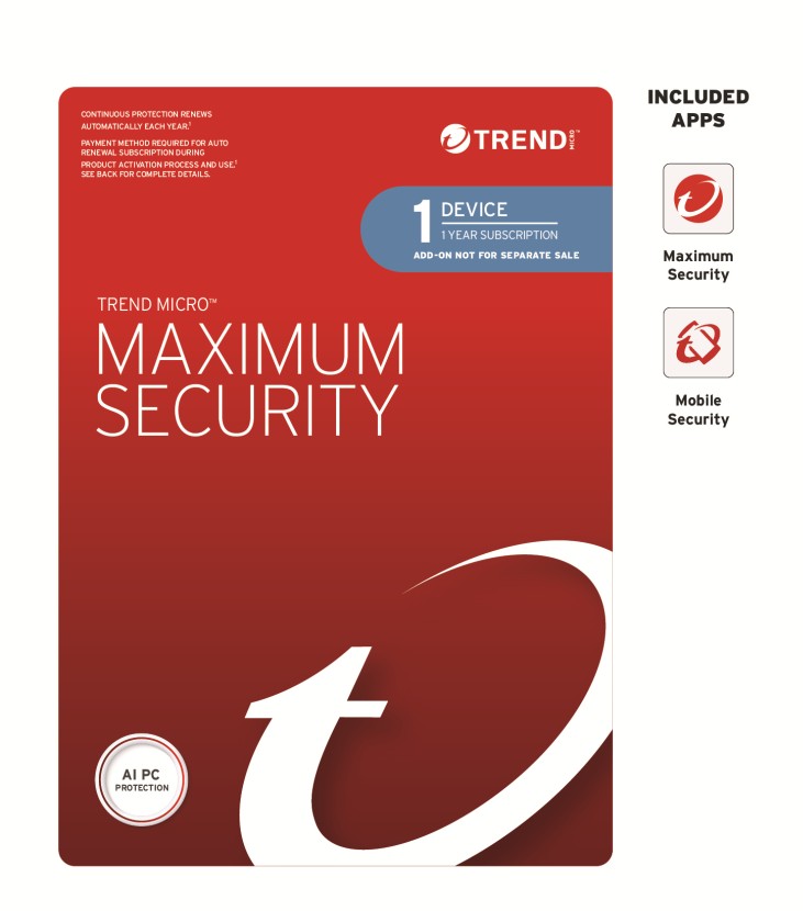 Trend Micro Maximum Security (1 Device) 1 Year Add-on Auto Renew OEM