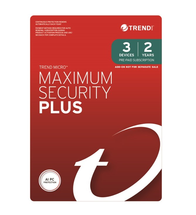 Trend Micro Maximum Security Plus (3 Devices) 2 Year Add-on Auto Renew OEM (Plus = Secure VPN / Cleaner Pro)