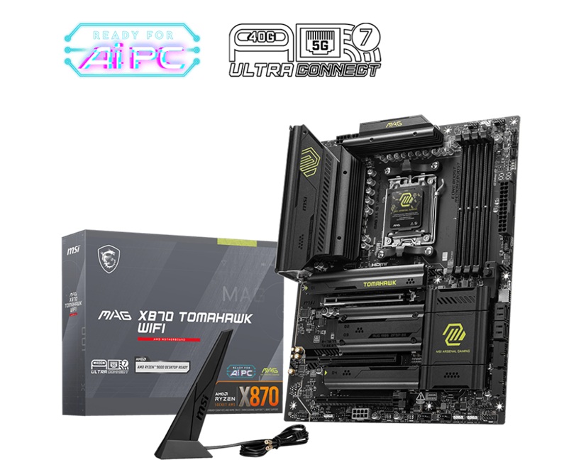 MSI MAG X870 TOMAHAWK WIFI, AMD AM5 ATX Motherboard 4x DDR5~256GB, 3x PCIe x16, 4x M.2, 5x USB 3.2, 4x USB2.0, 3x USB-C