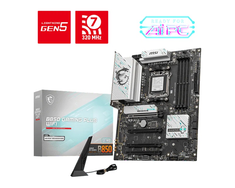 MSI B850 GAMING PLUS WIFI, AM5, B850, DDR5 8200+OC, PCIe 5.0, M.2 Gen5/Gen4, WiFi 7, 5Gb LAN, USB 10G/5G, SATA, 7.1 Audio, 2yr wty