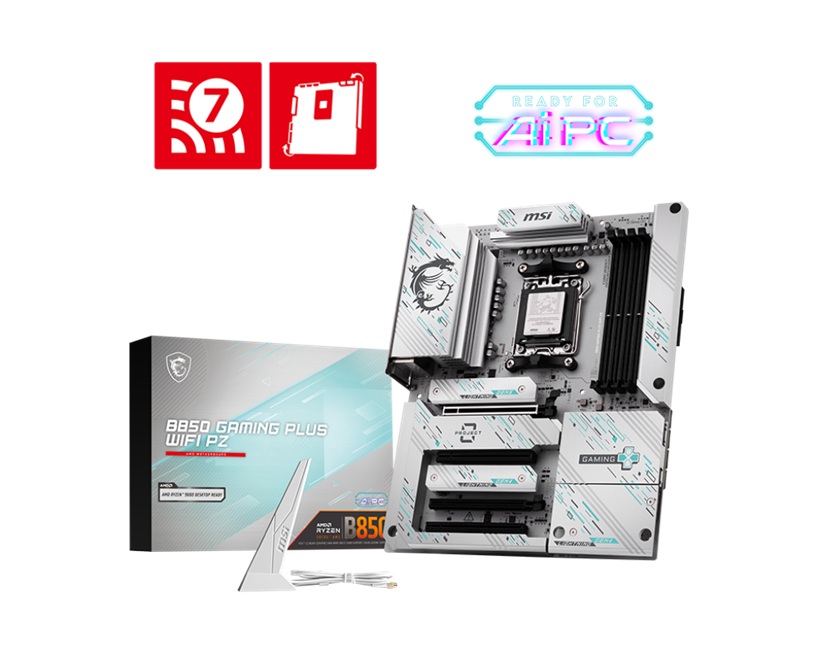 MSI B850 GAMING PLUS WIFI PZ, AMD Ryzen, 4x DDR5 256GB, 4x PCIe x16 slot, 3x M.2, 4x SATA 6G, 8x USB 2.0,  Wi-Fi 7, Bluetooth 5.4