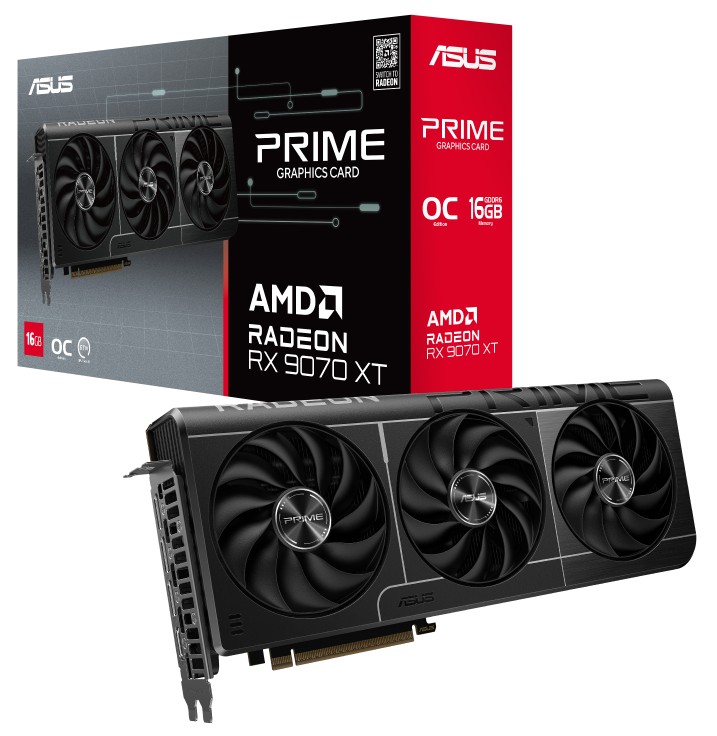 ASUS AMD Radeon PRIME-RX9070XT-O16G RX 9070 XT OC Edition, 16GB GDDR6 128-bit, 2.5 Slot, Axial-Tech Fans, Dual BIOS, PCie 5.0