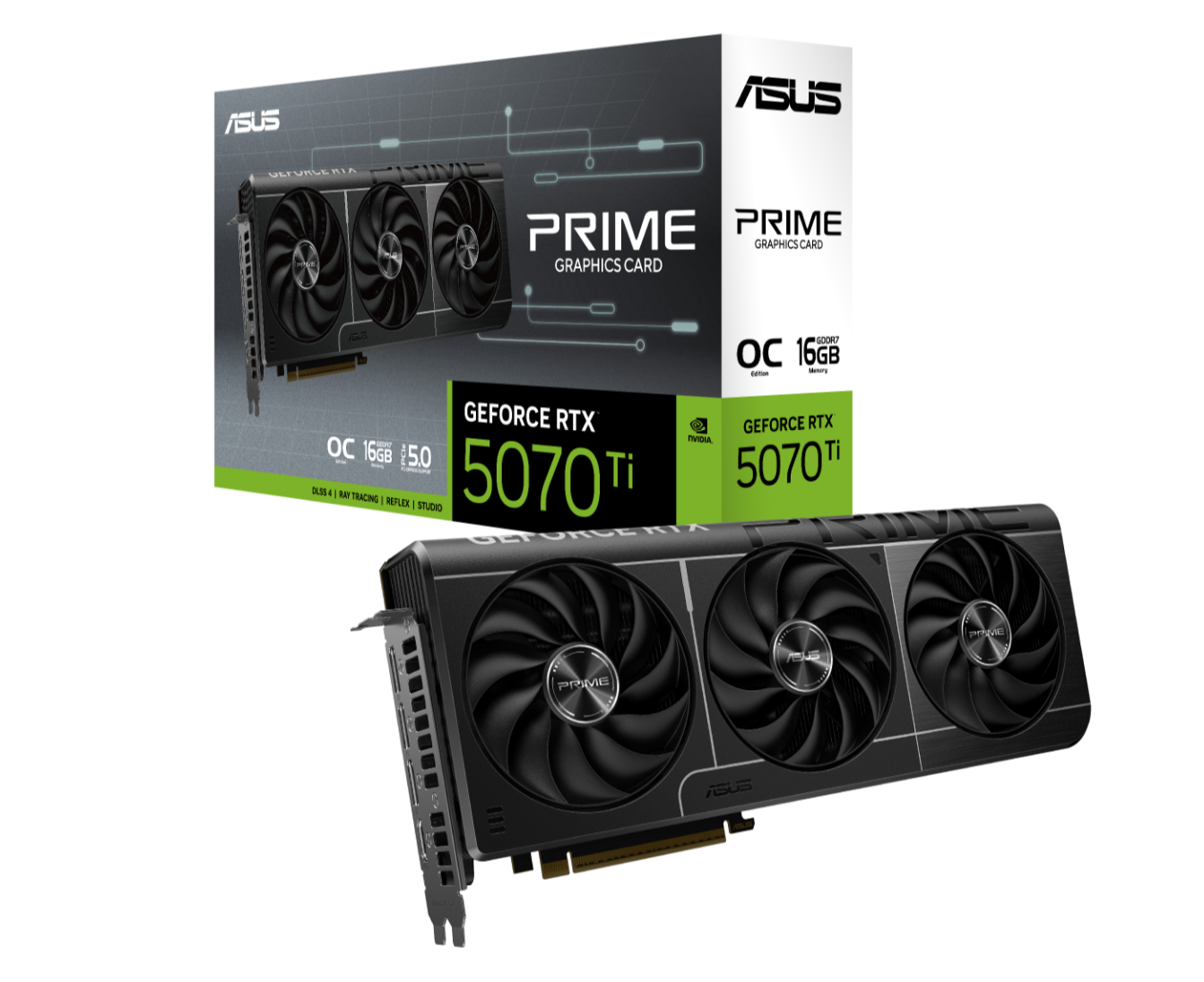 ASUS nVidia GeForce PRIME-RTX5070TI-O16G RTX 5070TI 16GB GDDR7 2527MHz Boost Clock 28 Gbps 256-bit Digital Max Resolution 7680 x 4320