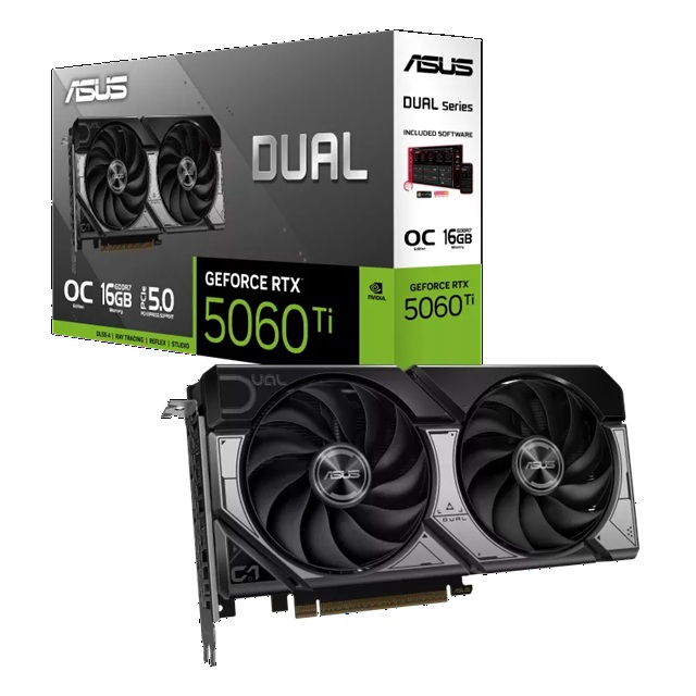 ASUS nVidia Dual GeForce RTX™ 5060 Ti 16GB GDDR7 OC Edition, 759 TOPs, 4608 CUDA, 28Gbps, 128-bit, PCIe 5.0, 2.5-Slot