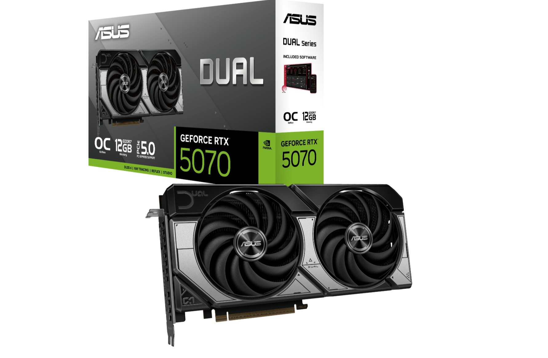 ASUS nVidia Dual GeForce RTX™ 5070 12GB GDDR7 OC Edition, 988TOPs, 6144 CUDA, 28Gbps, 192-bit, PCIe 5.0, 2.53-Slot