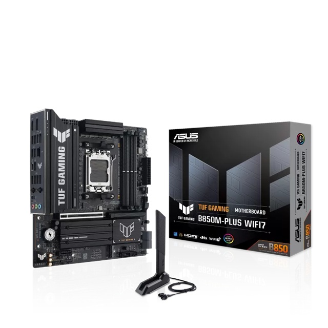 ASUS TUF GAMING B850M-PLUS WIFI7 (AM5) micro-ATX Motherboard, 4DDR5 256GB,PCIe5.0,M.2x3,WiFi7,BT5.4,2.5GbE,USB20G,DP,HDMI,mATX,3yr wty