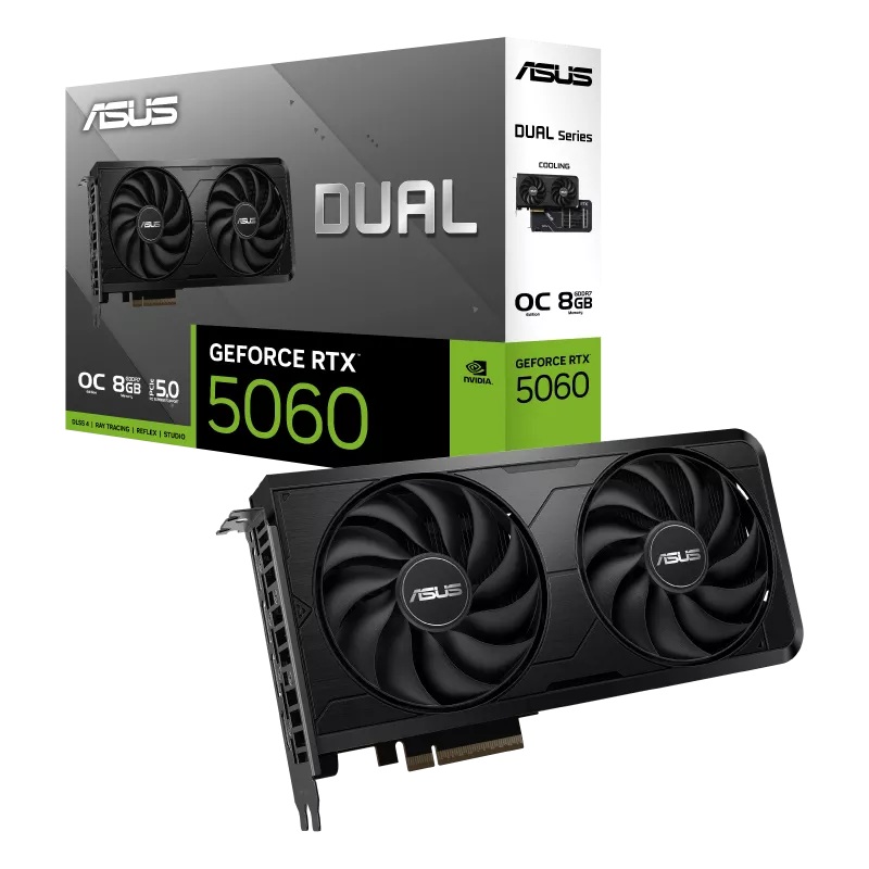 ASUS nVidia Dual GeForce RTX™ 5060 EVO OC Edition, 8GB, GDDR7, 128-bit, PCIe 5.0, 2565MHz, 3840 CUDA, 2.1-Slot