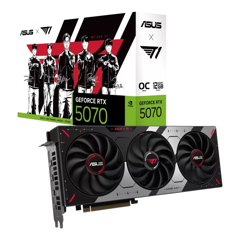 ASUS nVidia T1 GeForce RTX™ 5070 12GB GDDR7 OC Edition, 988 TOPs, 6144 CUDA, 28Gbps, 192-bit, PCIe 5.0, 2.5-Slot