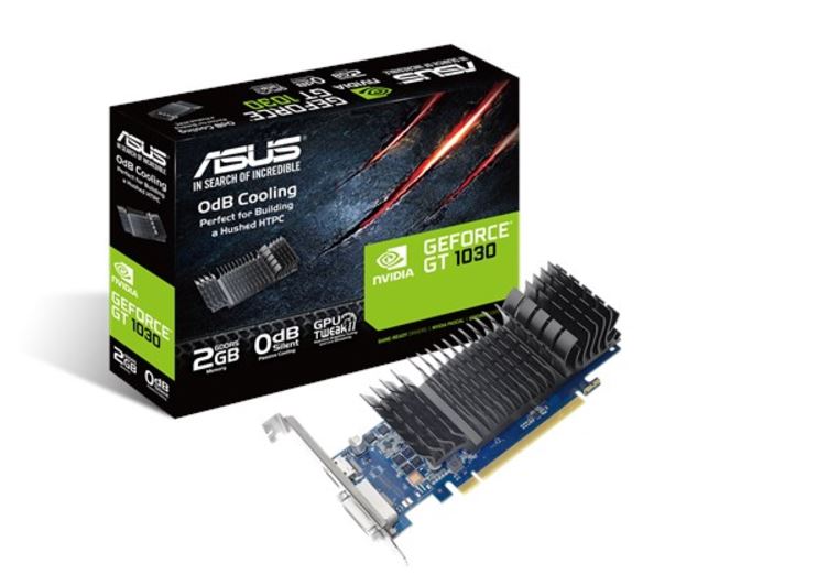 ASUS nVidia GeForce GT1030 SL 2G BRK,  2GB GDDR5, 384 CUDA, 6008MHz, 64-bit, PCIe 3.0, HDMI 2.0b, DVI-D, 2-Slot, Passive Cooling
