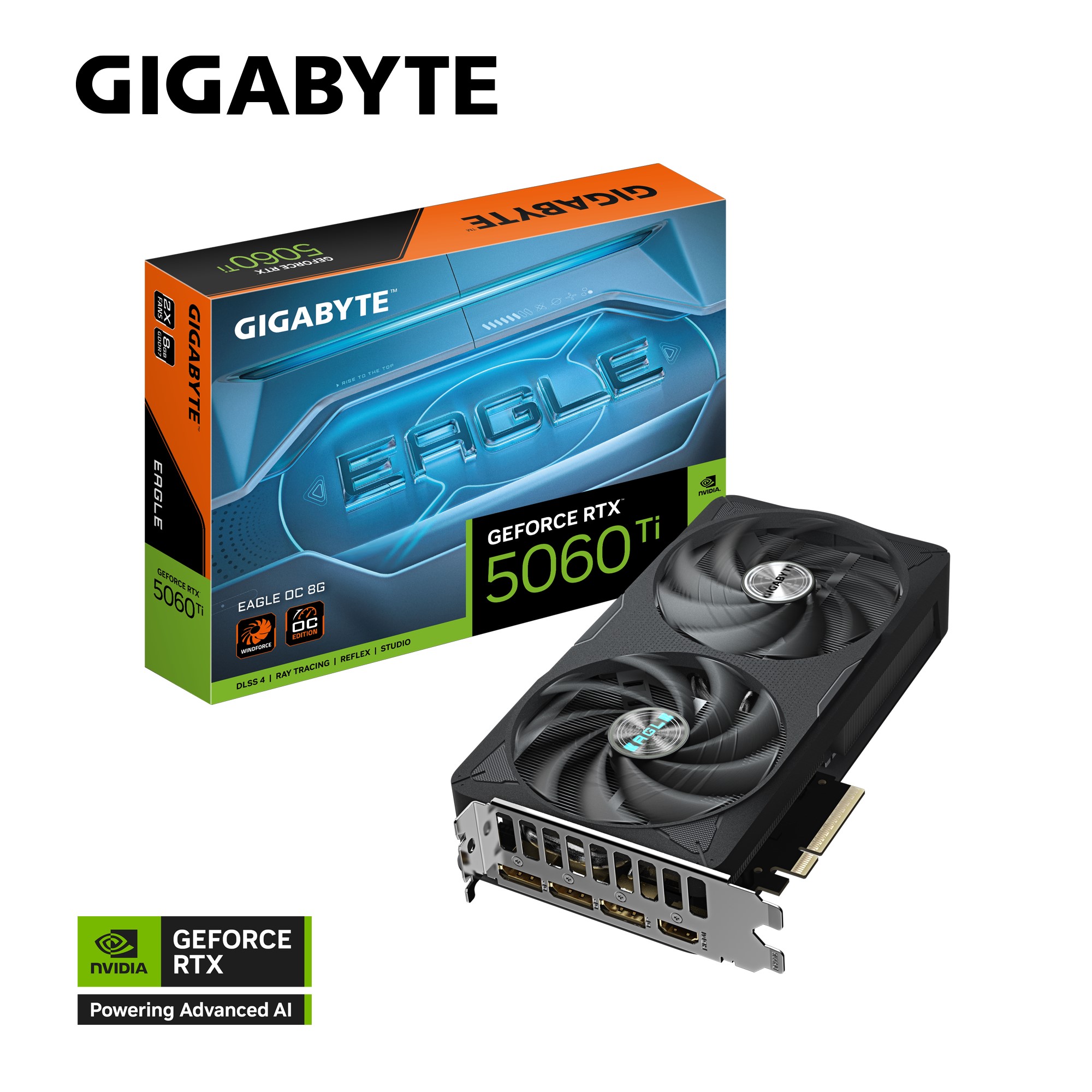 Gigabyte GeForce RTX™ 5060 Ti EAGLE OC 8G, 2617 MHz, CUDA TBD, 28 Gbps, GDDR7, 128 bit, PCI-E 5.0, PSU 650W, DisplayPort 2.1b *3 HDMI 2.1b *1
