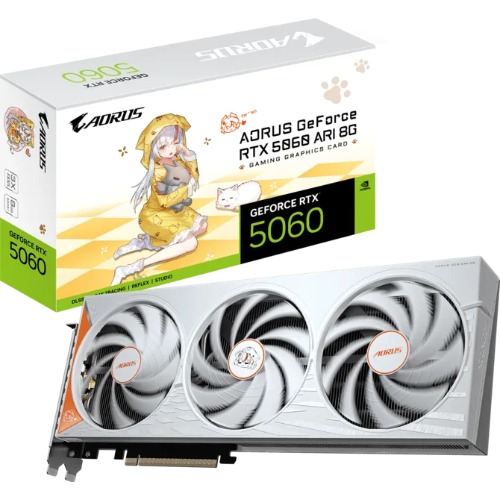 Gigabyte GV-N5060AORUS ARI-8GD, GeForce RTX™ 5060 8GB, GDDR7, 128-bit, 2722 MHz Boost, 28gbps PCIe 5.0, 3840 CUDA Cores, 550WPSU, 8-Pinx1, DP 2.1b x3