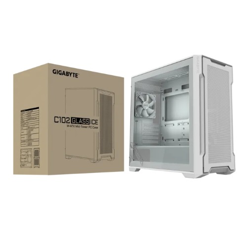 GIGABYTE C102 GLASS ICE Mid Tower case, 450x 210x 450 mm, White, 5 Expansion slots, 2x 3.5' Drive Support, 2 + 1 x 2.5' Drive Support, USB 3.0 x2