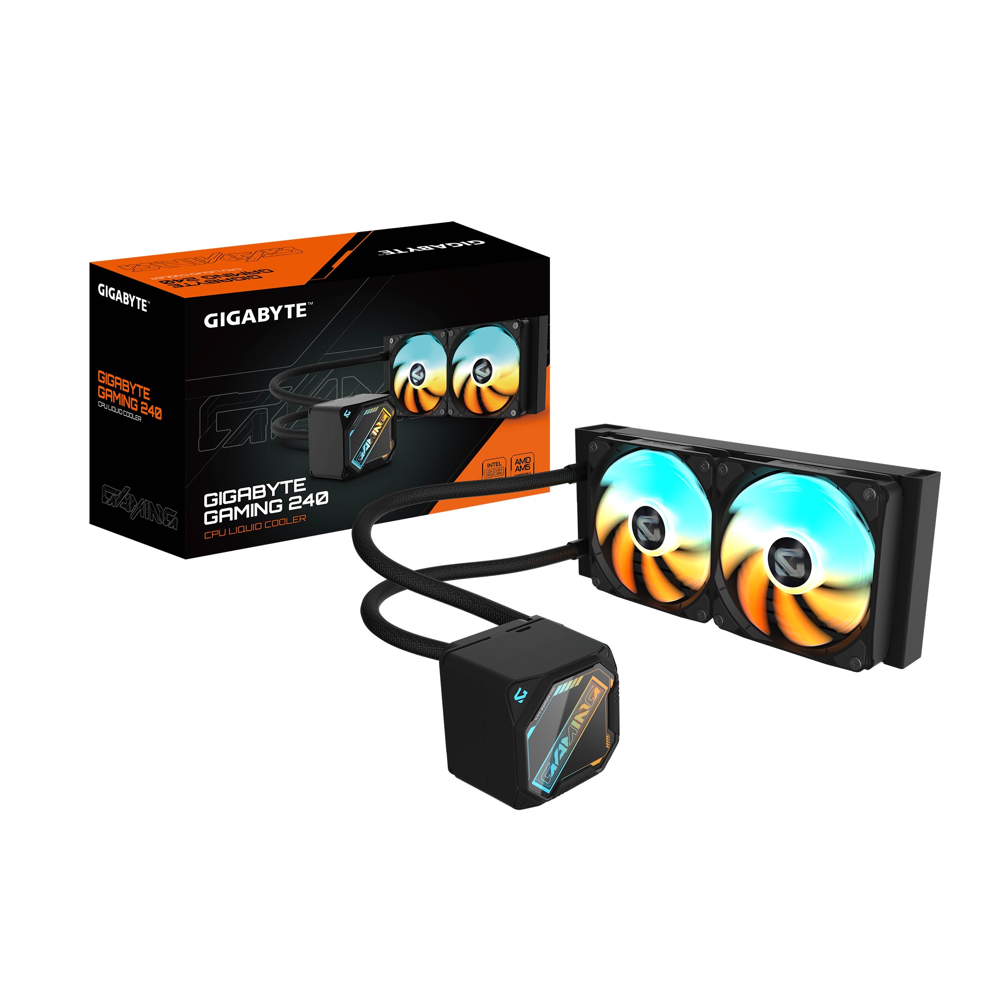 GIGABYTE GAMING 240 all-in-one liquid cooler, Intel 1851 / 1700 / 115X / 1200, AMD AM5 / AM4, Color Black