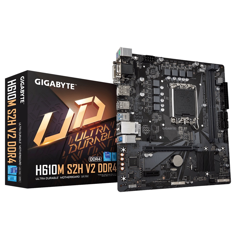 Gigabyte H610M S2H V2 DDR4 Intel LGA 1700 mATX Motherboard, 2x DDR4 ~64GB, 1x PCI x16, 1x PCI=E x1,1x M.2, 4x SATA, 2x USB3.2,4x USB 2 (By order)