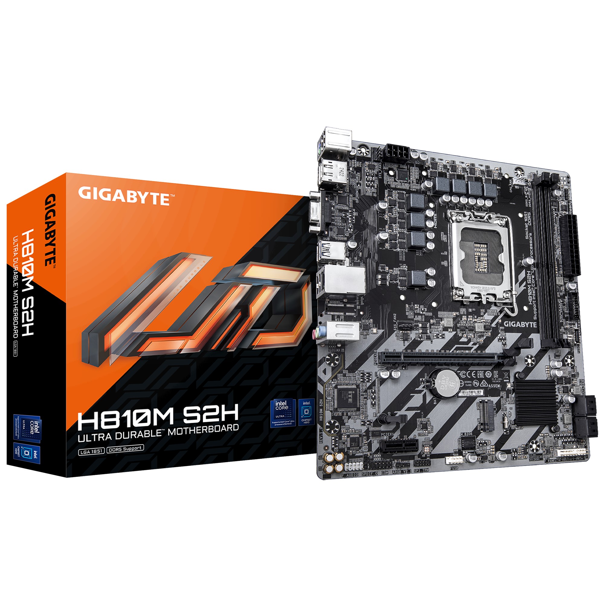 Gigabyte H810M S2H  Intel LGA 1851 ATX Motherboard, 2x DDR5 ~128GB, 1x PCI-E x16, 1x PCI-E x1, 1x M.2, 4x SATA, 3x USB 3.2, 3x USB 2.0