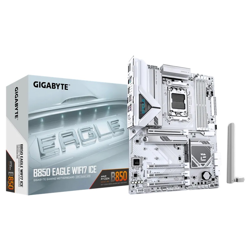 Gigabyte B850 EAGLE WF7 ICE, AMD AM5, 4 x DDR5 up to 256 GB,  1 x HDMI, 4 x PCI Express x16, 3 x M.2, 6 x USB 3.2, 2.5GbE LAN