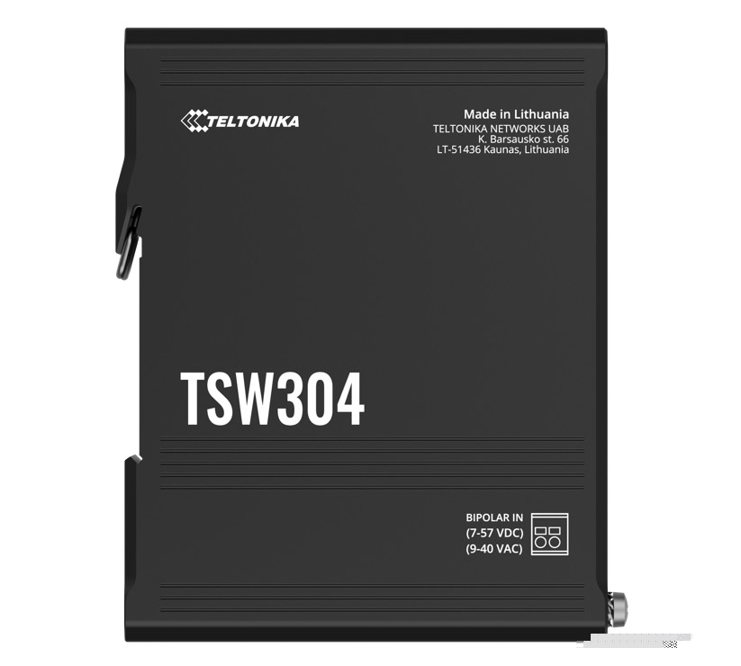 Teltonika TSW304 DIN Rail Ethernet Switch, 4x Gigabit Ethernet with speeds of up to 1000 Mbps, Wide Range of Voltages, PSU excluded