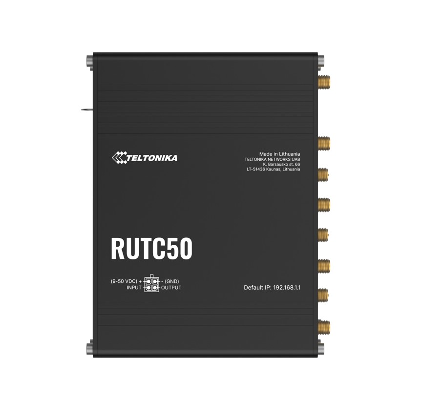 Teltonika RUTC50 5G Ultra-high Cellular, Dual-Band Wi-Fi 6 with Multi-User MIMO, Dual SIM, Ultra-high cellular speeds of up to 3.4 Gbps, PSU included