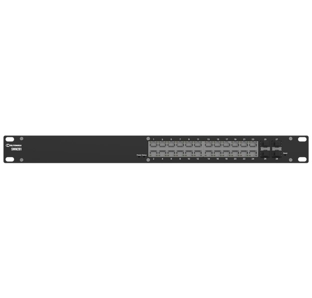Teltonika SWM281 Gigabit Ethernet managed switch, 24 Gigabit Ethernet with 4 SFP ports, VLAN segmentation, 2-year free RMS, PSU excluded