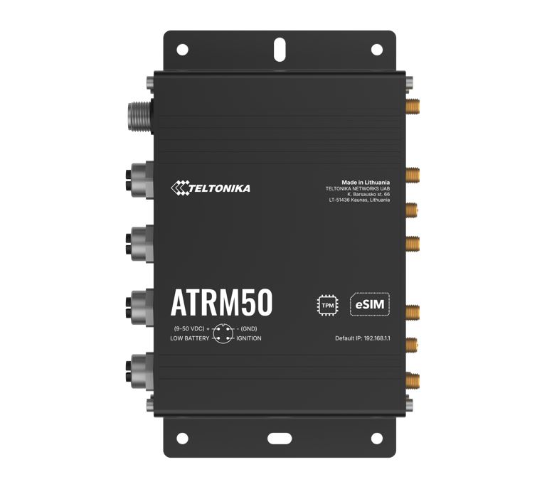Teltonika ATRM50 5G Router for Transportation, Ultra-High Cellular Speeds, M12 CONNECTORS, DUAL SIM & eSIM, EN 45545-2 and EN 50155, PSU not included