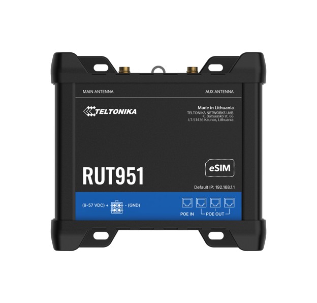 Teltonika RUT951 Industrial PoE+ Cellular Router, 4G LTE (Cat 4) POE In and POE Out, Dual SIM,WI-FI, Automatic WAN Failover, PSU included