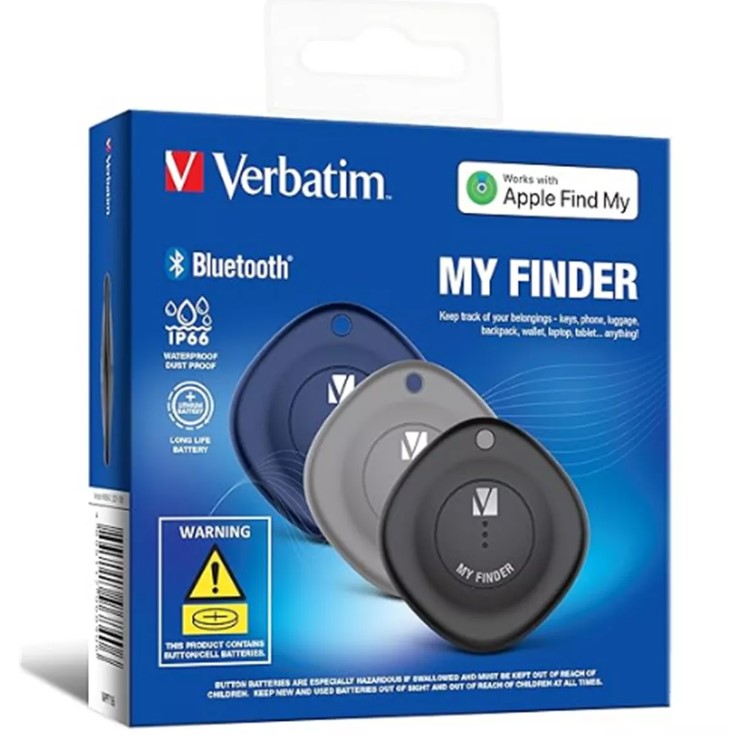 Verbatim 66929 Bluetooth Tracker My Finder Triple Pack - Black, Navy, Grey, IP66, IOS Iphone, Ipad, Macbook, Long Life, Pets, Kid Apple Find My