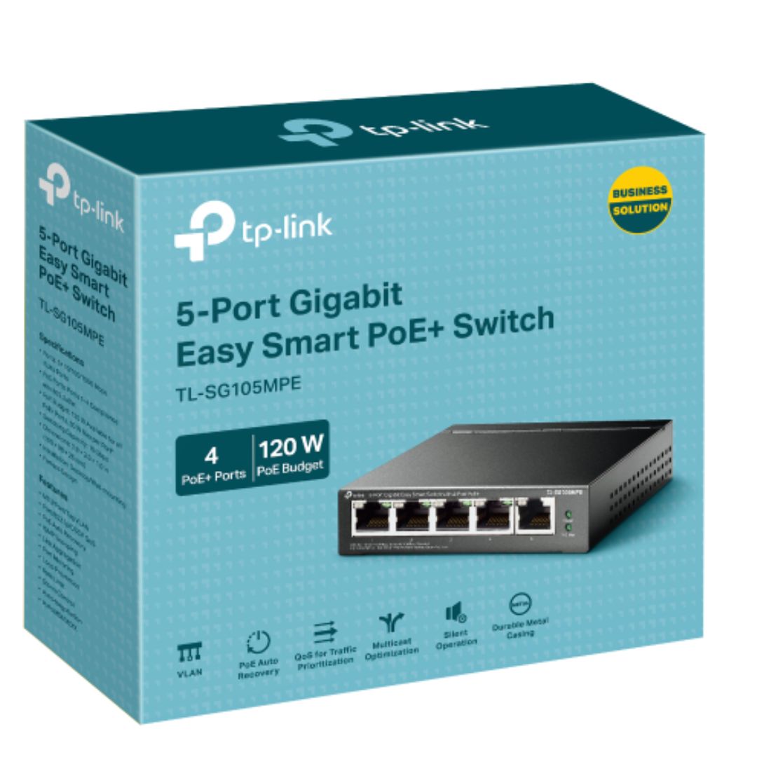 TP-Link TL-SG105MPE 5-Port Gigabit Easy Smart Switch with 4-Port PoE+, PoE Auto Recovery, MTU/Port/Tag-based VLAN, QoS, IGMP Snooping, Web/Utility Man