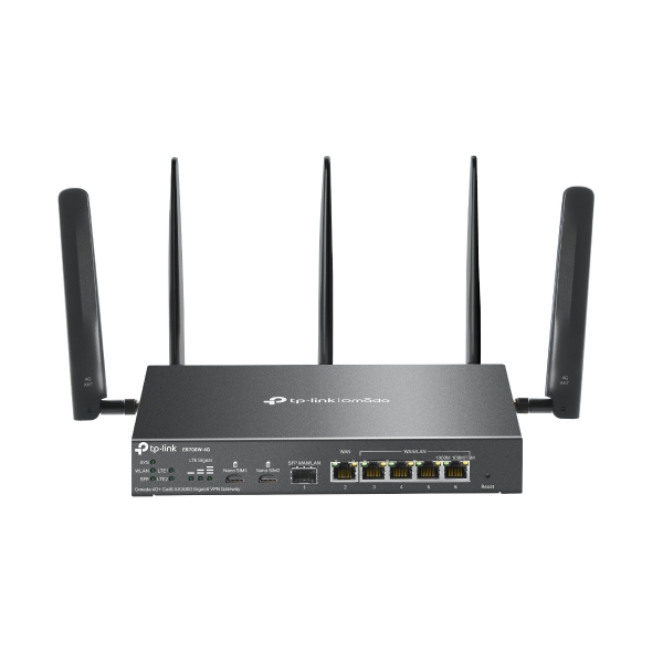 (CH)TP-Link ER706W-4G Omada 4G+ Cat6 AX3000 Gigabit VPN Router, 4G+, Dual Band Wi-fi 6, 6 Gigabit Ports (5 RJ45+1 SFP), 5 High-Gain Detach Ant.