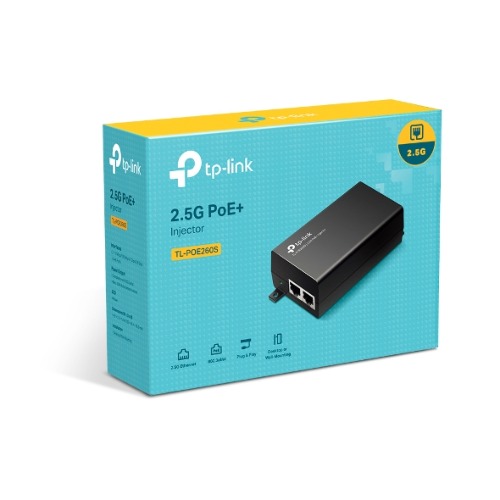 TP-Link TL-POE260S 2.5G PoE+ Injector, 1× 2.5G PoE Port, 1× 2.5G Non-PoE Port, Data and Power Carried over The Same Cable Up to 100 Meters, Pocket Siz