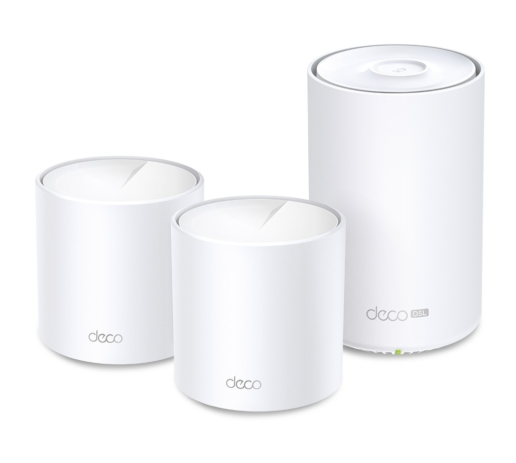 (E)TP-Link Deco X50-DSL(3-pack) AX3000 VDSL Whole Home Mesh WiFi 6 Router, 574 Mbps at 2.4 GHz + 2402 Mbps at 5 GHz, VDSL Profile 35b 350/60 Mbps