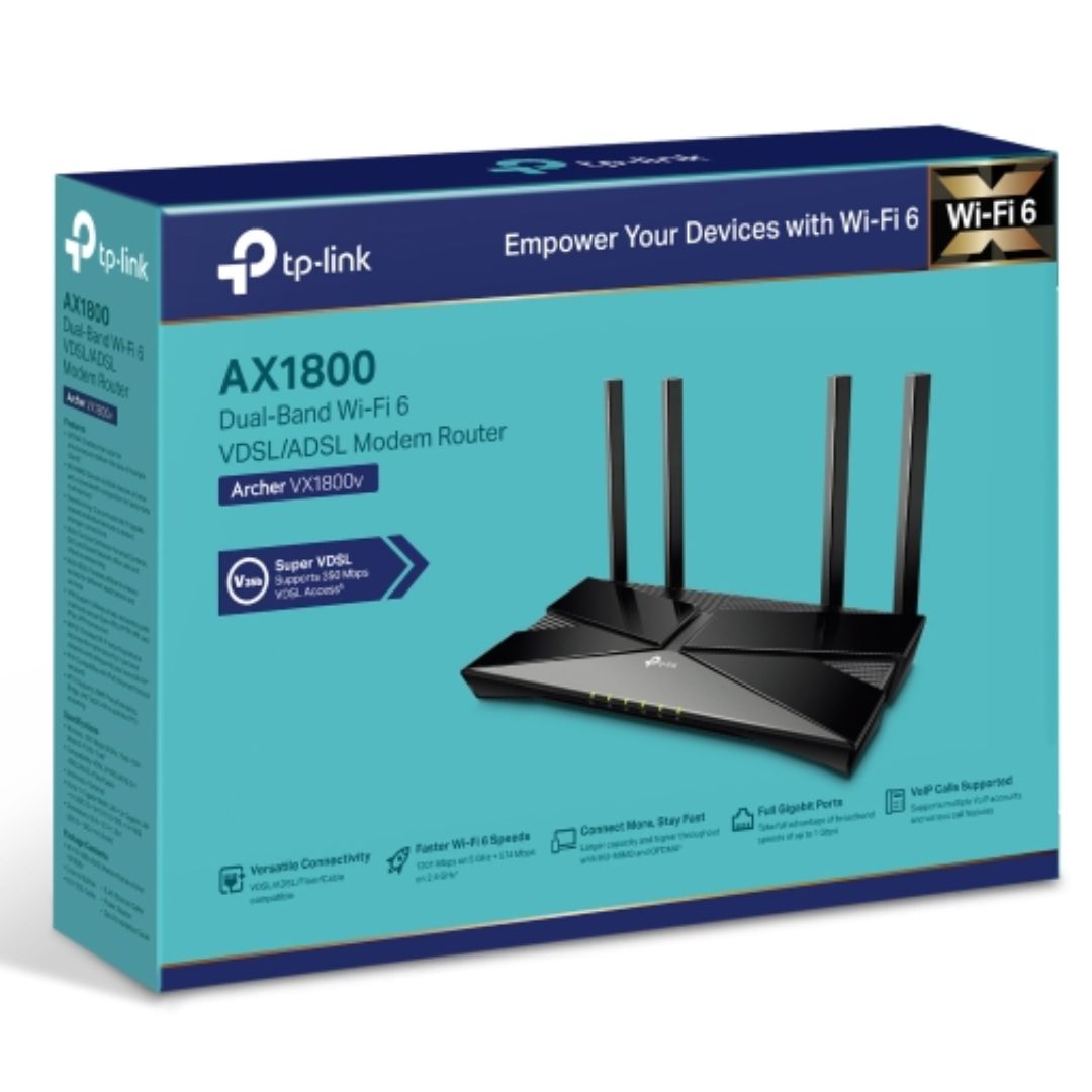 TP-Link Archer VX1800v AX1800 Dual-Band Wi-Fi 6 VDSL Modem Router With VoIP,  574 Mbps at 2.4 GHz + 1201 Mbps at 5 GHz