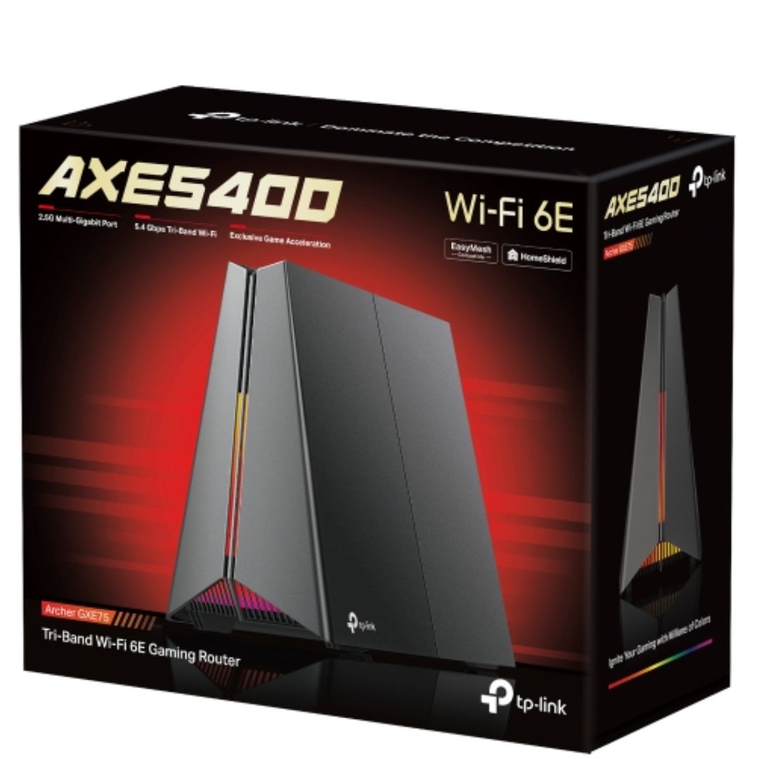 (E)TP-Link Archer GXE75 AXE5400 Tri-Band Wi-Fi 6E Gaming Router, 574 Mbps at 2.4 GHz + 2402 Mbps at 5 GHz + 2402 Mbps at 6 GHz