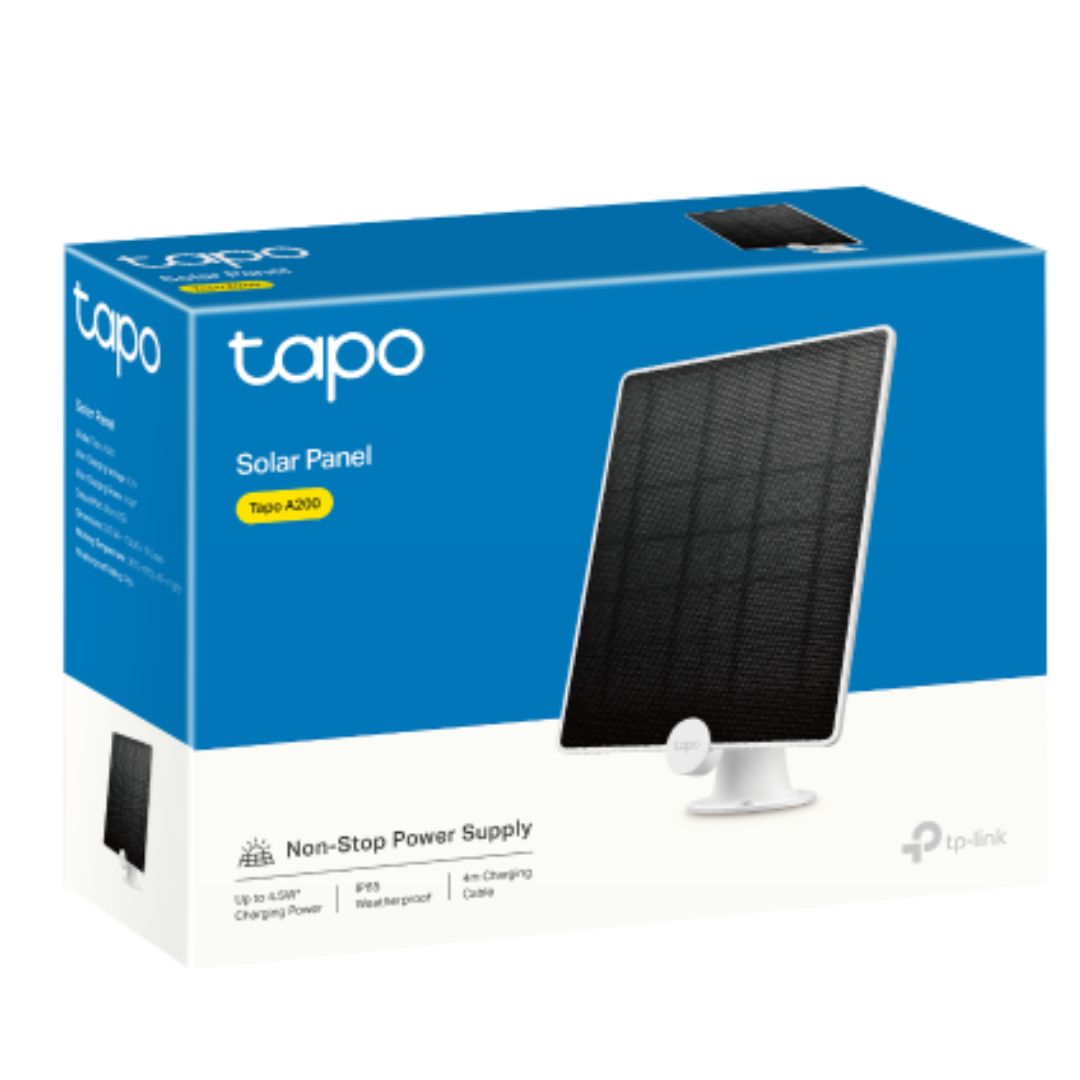 (E)TP-Link Tapo A200 Tapo Solar Panel, Up to 4.5W Charging Power, 4M Charging Cable, 360° Adjustable Mounting Bracket