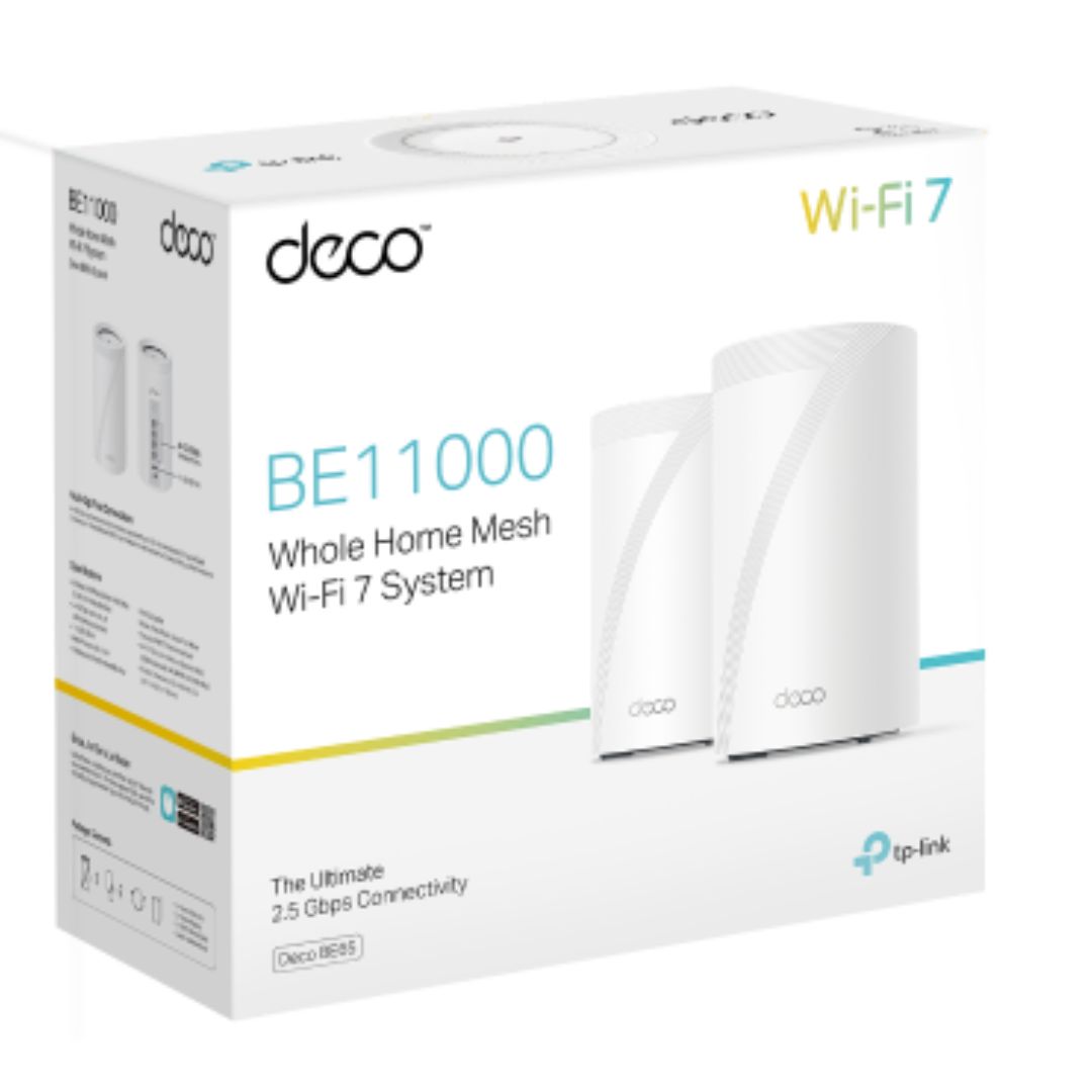TP-Link Deco BE65(2-pack) BE11000 Whole Home Mesh Wi-Fi 7 System  (WIFI7)  574 Mbps at 2.4 GHz + 4320 Mbps at 5 GHz + 5760 Mbps at 6 GHz