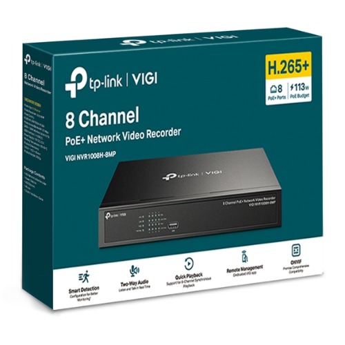 TP-Link VIGI NVR1008H-8MP 8 Channel PoE+ Network Video Recorder, 113W PoE Budget, H.265+, 4K Video Output & 16MP Decoding Capacity (HDD Not Included)