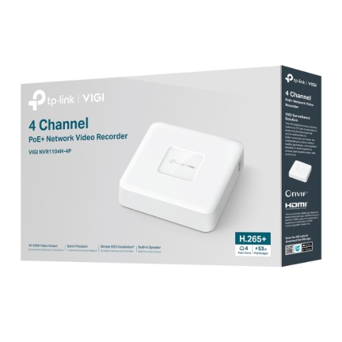 TP-Link VIGI NVR1104H-4P 4 Channel PoE+ Network Video Recorder, 24/7 Continuous Recording, 4K HDMI Video Output & 16MP Decoding (HDD Not Included)