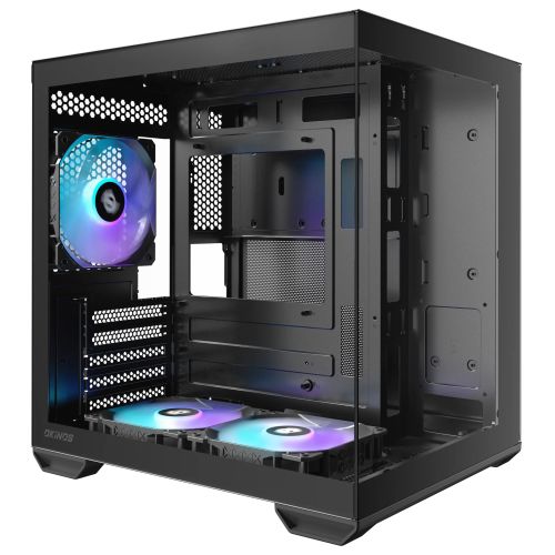OKINOS Mirage 4 ES Black Mini Tower Case, mATX/ITX, Tempered Glass, 3 x 120mm ARGB Fans, USB-C 5Gbps, 5 x Expansion Slots, GPU ≤325mm, CPU Cooler ≤155