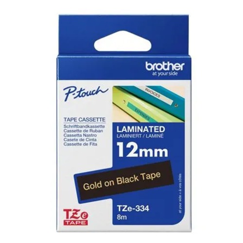 Brother TZE-334 - 12MM GOLD ON BLACK TZ TAPE