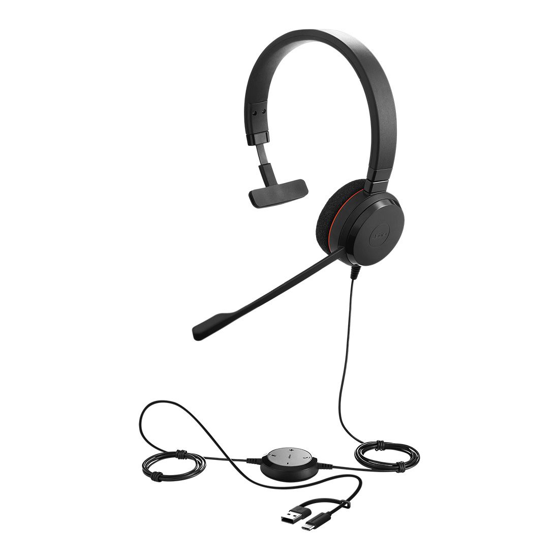 Jabra Evolve 20 SE, USB C/A, UC Mono Headset, Plug-and-play, Noise-cancelling, Clearer Conversation, Manage Calls Easily, Leatherette Ear Cushions