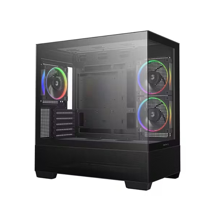DeepCool CG380 3F Panoramic Dual Tempered Glass Micro ATX Case, 3 Pre-installed PWM ARGB Fans 1×USB-C Gen2, 2×USB 3.0, Audio/Mic
